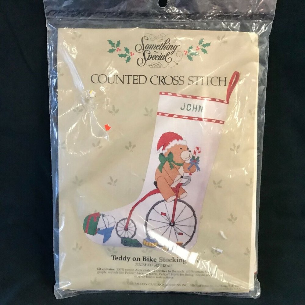 Something Special Teddy on Bike Stocking 50174 Counted Cross Stitch NIP